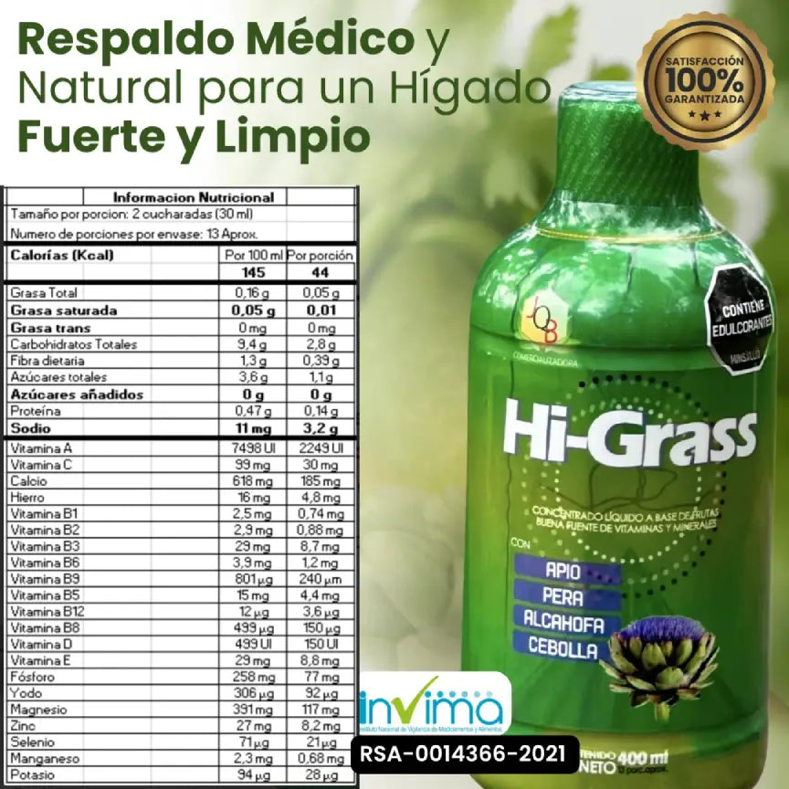 Hi-Grass® limpia y regenera tu hígado en 30 días. Kit Alivio rápido + Asesoría Profesional personalizada.