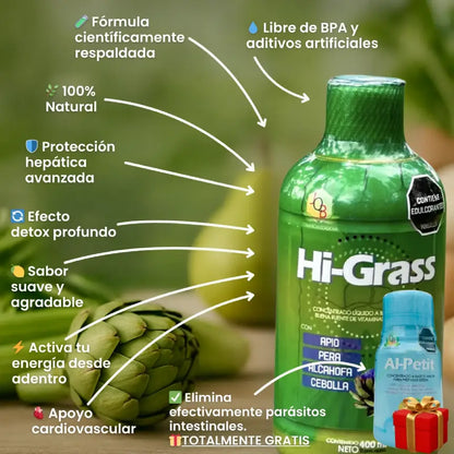 Hi-Grass desintoxica y regenera tu hígado en menos de 30 días. 1 Hi-Grass + Purgante Al-Petit.